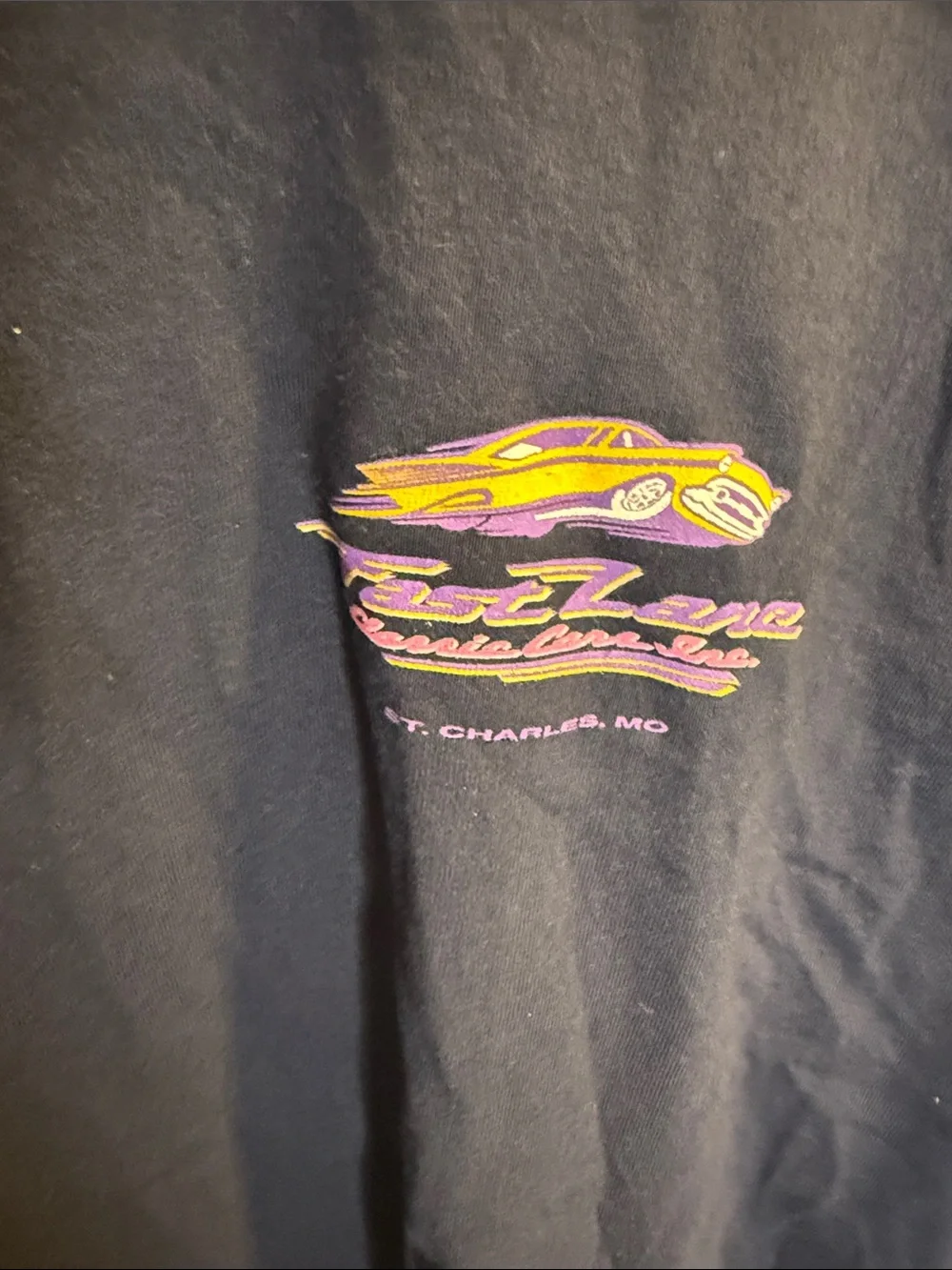 Fast Lane Classic Cars, St. Charles MI Navy Crewneck T-Shirt Size:XXL